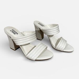 Bleecker & Bond Dorothy Block Heel Sandals White Strappy Slip On Size 6